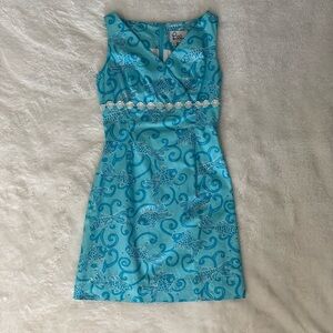 Vintage Lilly Pulitzer Staci Dress White Label Havana Blue Marigold Fish